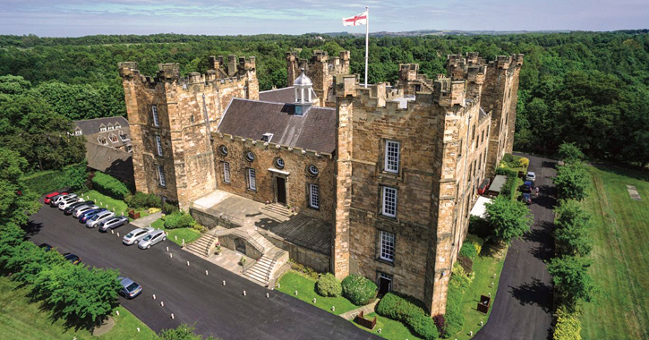 external view from above of Lumley Castle Hotel, County Durham